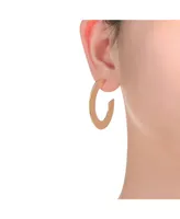 Stylish 14K Gold Plated Ribbed Narrow Open Circle Hoop Earrings