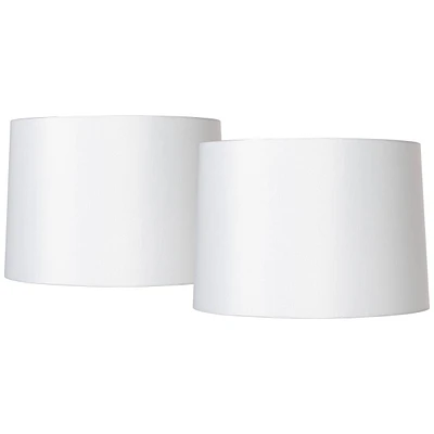 Set of 2 Hardback Drum Lamp Shades White Medium 15" Top x 16" Bottom x 11" High Spider with Replacement Harp and Finial Fitting - Springcrest