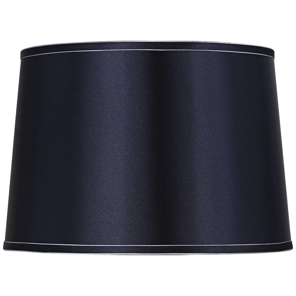 Sydnee Navy with Silver Trim Large Drum Lamp Shade 14" Top x 16" Bottom x 11" Slant (Spider) Replacement with Harp and Finial