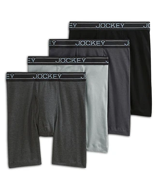 Jockey Men's Lightweight Cotton Blend 7" Long Leg Boxer Briefs, Pack of 4