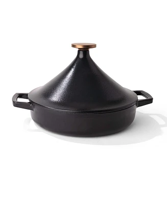 Alva Nori 3 Qt Moroccan Tagine with Bronze Gold Knob - 11" Enameled Cast Iron Cooking Pot - Pfas-Free Authentic Tajine with Conical Lid