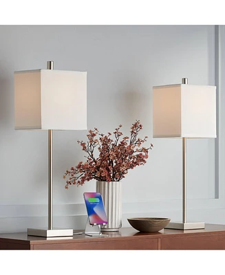 Franco Modern Minimalist Table Lamps 26.5" High Set of 2 with Usb Charging Ports Brushed Nickel White Square Shade for Living Room Bedroom House