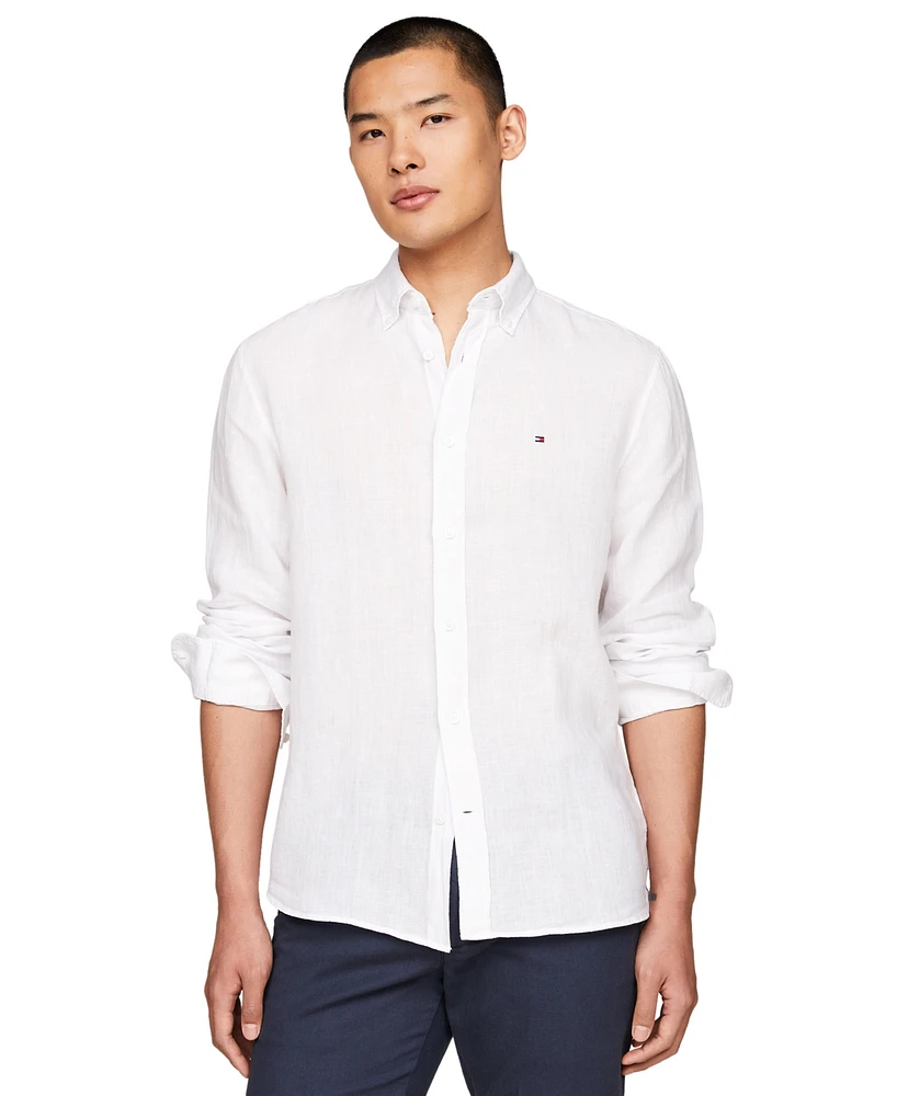 Tommy Hilfiger Men's Pigment-Dyed Linen Button-Down Long Sleeve Shirt