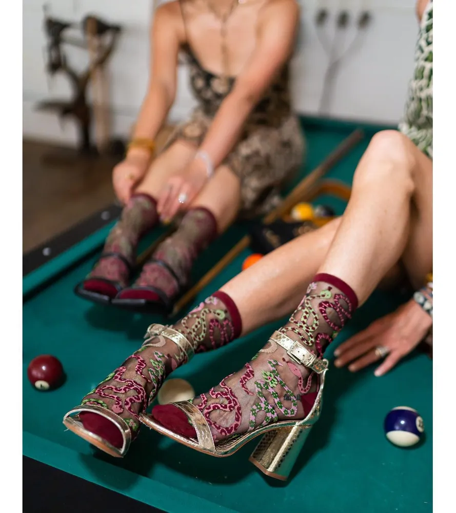 Sock Candy Women's Serpentine Floral Black Sheer Sock