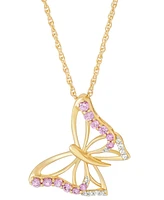Lab-Grown Pink Sapphire (3/8 ct. t.w.) & Lab-Grown White Sapphire (1/20 ct. t.w.) Butterfly Pendant Necklace in 14k Gold-Plated Sterling Silver, 16" +