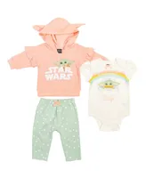 Star Wars Baby Girls The Mandalorian Fleece Pullover Hoodie Bodysuit and Pants 3 Piece Outfit