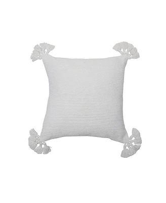 Newport White Textured Throw Pillow Solid Color With Tassels Luxury Decorative Accent Covers For Couch And Bed