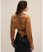 Lilysilk Women's Pure Silk Blouse Wrapover Cropped Shirt