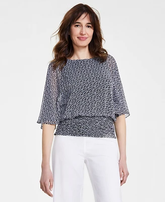 Sam & Jess Women's Round-Neck 3/4-Sleeve Smocked-Waist Blouse