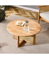 Elegant wooden coffee table with faux rattan accents