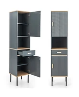 Free-Standing Bathroom Cabinet Narrow Linen with Doors and Drawer