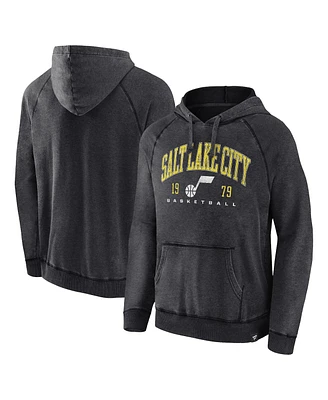 Men's Fanatics Heather Charcoal Distressed Utah Jazz Foul Trouble Snow Wash Raglan Pullover Hoodie