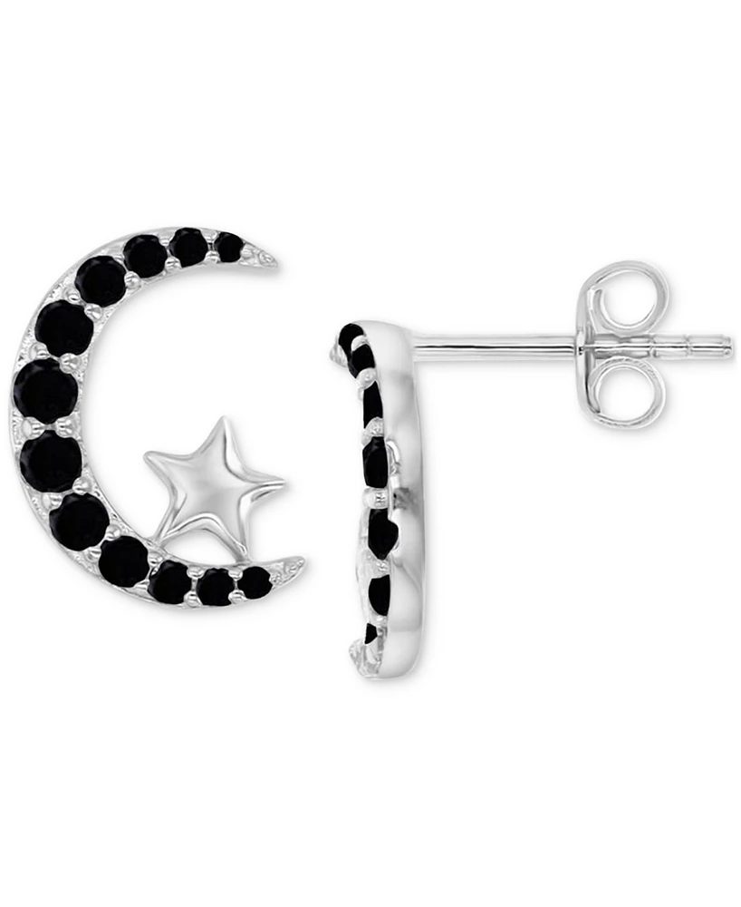 Black Spinel Crescent Moon & Star Stud Earrings (5/8 ct. t.w.) in Sterling Silver