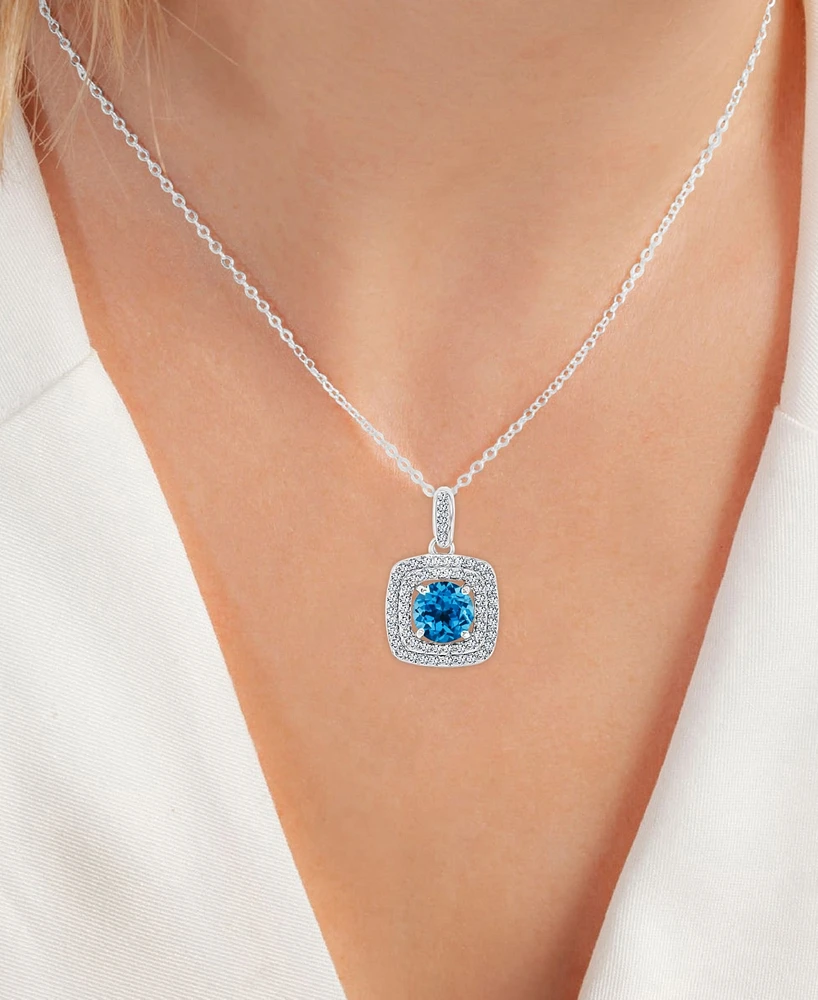 2-Pc. Set Swiss Blue Topaz (3-5/8 ct. t.w.) & Lab-Grown White Sapphire (7/8 ct. t.w.) Square Halo Pendant Necklace & Matching Stud Earrings in Sterlin