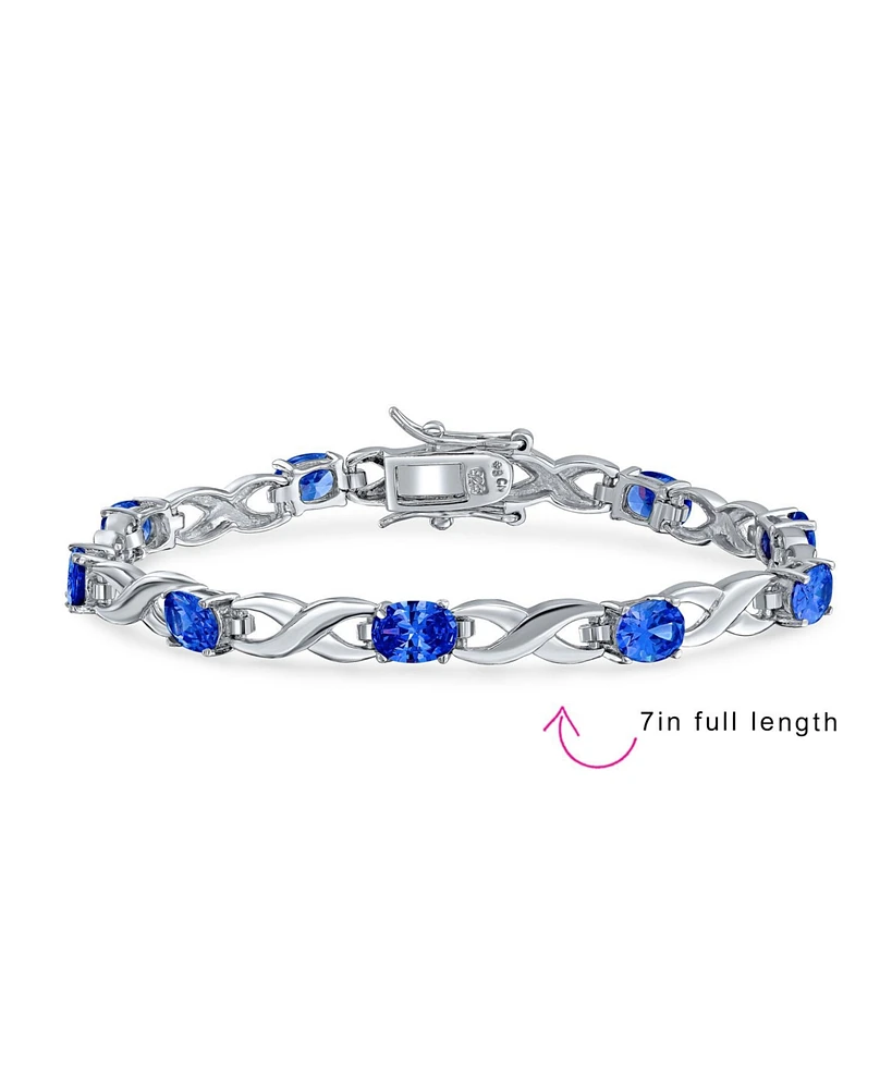 Bling Jewelry 9CT Clear Oval Cz Alternating Romantic Love Knot Symbol Infinity Tennis Bracelet Sterling Silver