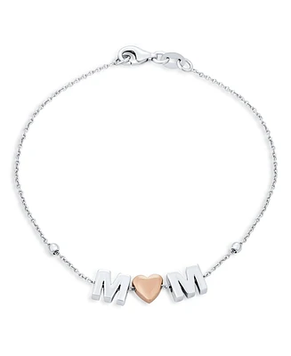 Bling Jewelry Dainty Delicate Block Letters Station Rose Heart Mom Word Bracelet Mother Sterling Silver 7.5 Inch