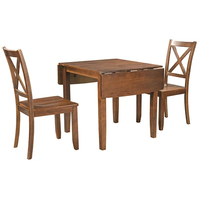3-Piece Wood Drop Leaf Breakfast Nook Dining Table Set With 2 X-Back Chairs For Small Places
