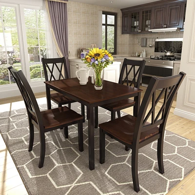 5-Piece Dining Table Set Home Kitchen Table And Chairs Wood Dining Set, +Cherry