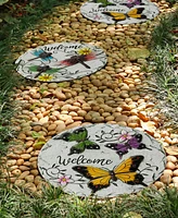 Glitzhome 9.75" D Set of 2 Cement Stepping Stones with Fluttering Butterflies and Dragonflies Pattern