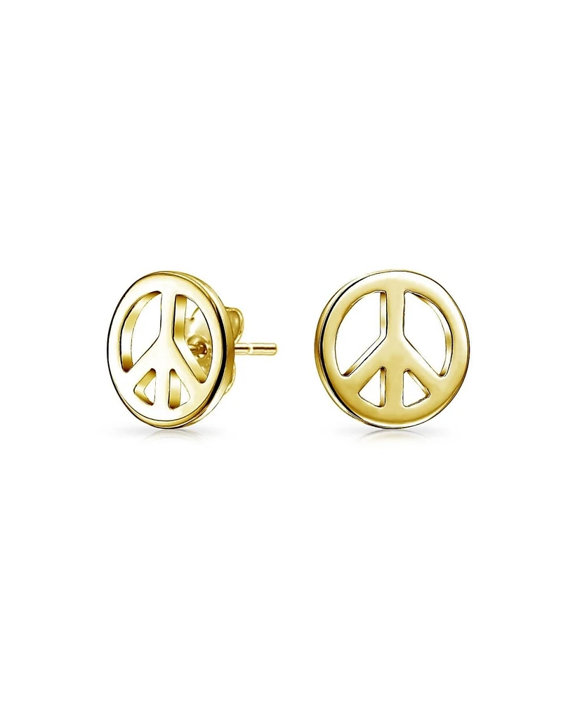 Bling Jewelry Minimalist World Peace Sign Pendant Necklace in Gold Plated Sterling Silver