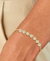 Cubic Zirconia Halo Seven Stone Link Bracelet in 14k Gold-Plated Sterling Silver