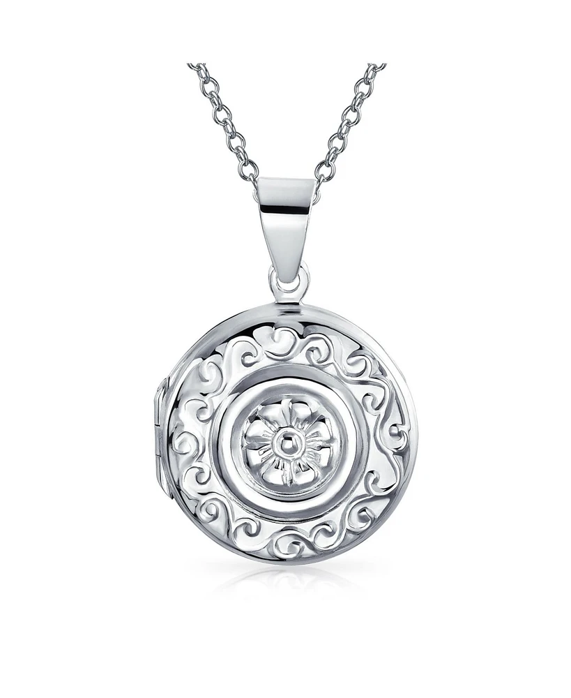 Bling Jewelry Embossed Photo Round Circle Scroll Flower Lockets That Hold Pictures Sterling Silver Locket Necklace Pendant