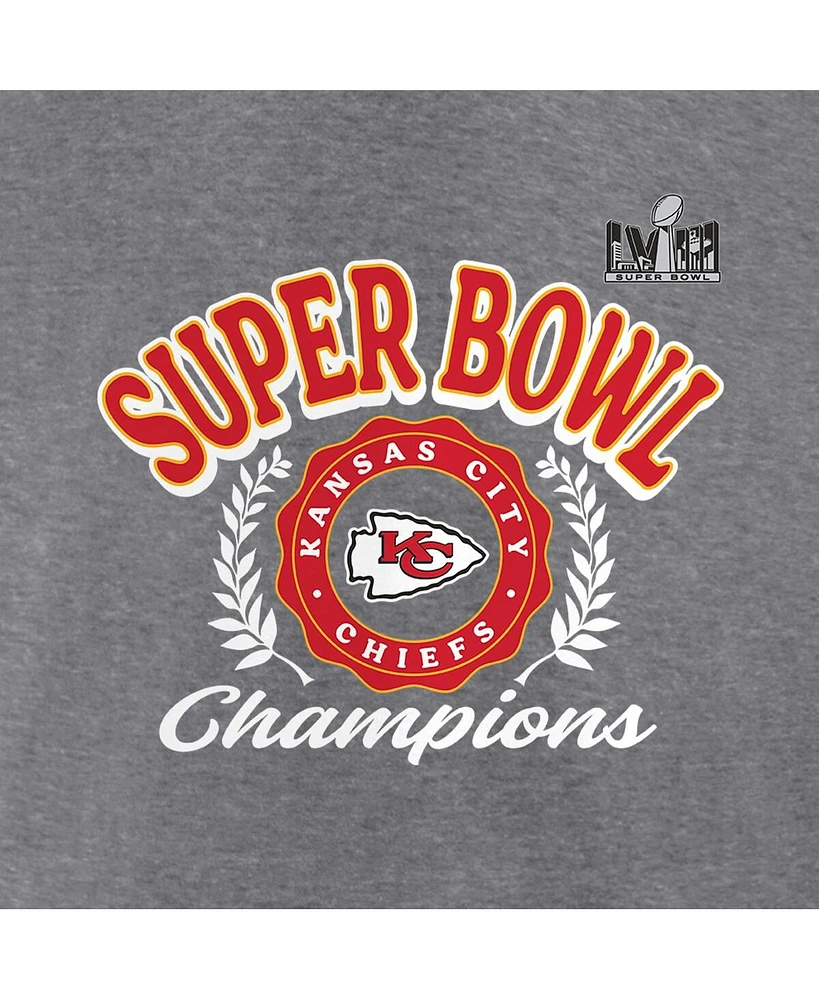 Women's Fanatics Heather Gray Kansas City Chiefs Super Bowl Lviii Champions Written Script Tri-Blend 3/4-Sleeve T-shirt