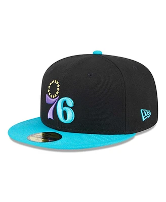 Men's New Era Black, Turquoise Philadelphia 76ers Arcade Scheme 59FIFTY Fitted Hat