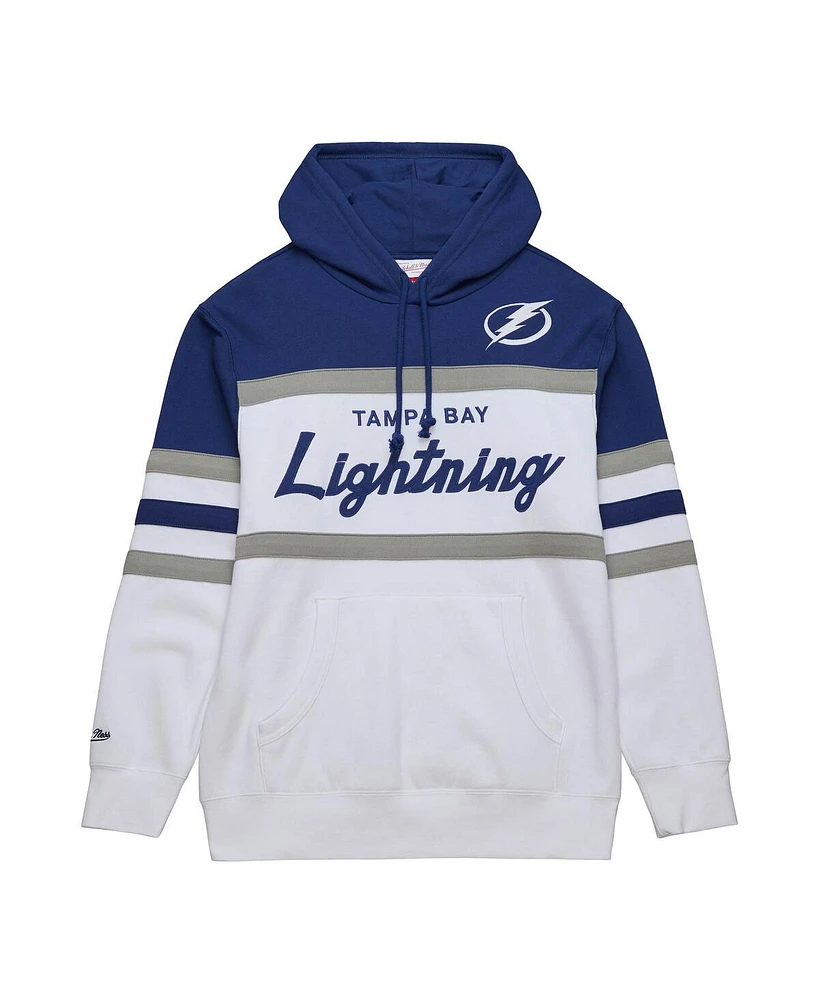 Men's Mitchell & Ness White, Blue Tampa Bay Lightning Head Coach Pullover Hoodie
