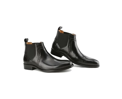 Gino Vitale Men's Handcrafted Genuine Leather Chelsea Brogue Dress Boot