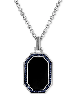 Esquire Men's Jewelry Onyx & Lab-Created Sapphire (1/2 ct. t.w.) Octagon Dog Tag 22" Pendant Necklace in Sterling Silver, Created for Macy's
