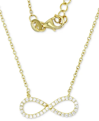 Cubic Zirconia Infinity Pendant Necklace in 14k Gold-Plated Sterling Silver, 16" + 2" extender