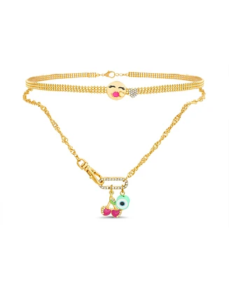 kensie Multi 2 Piece Necklace Set with Heart, Kiss Emoji, Cherry and Bead Charm Pendants