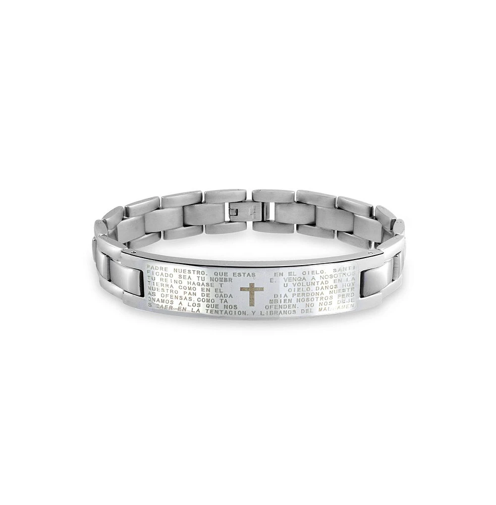 Bling Jewelry Our Lords Prayer Cross El Padre Maestro Link Wrist Id Bracelet Stainless Steel