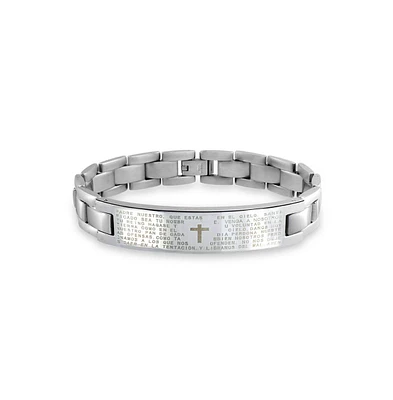Bling Jewelry Our Lords Prayer Cross El Padre Maestro Link Wrist Id Bracelet Stainless Steel