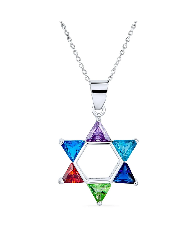 Bling Jewelry Modern Multi-Color Cz Judaica Hanukkah Star of David Pendant Necklace Sterling Silver For Women s