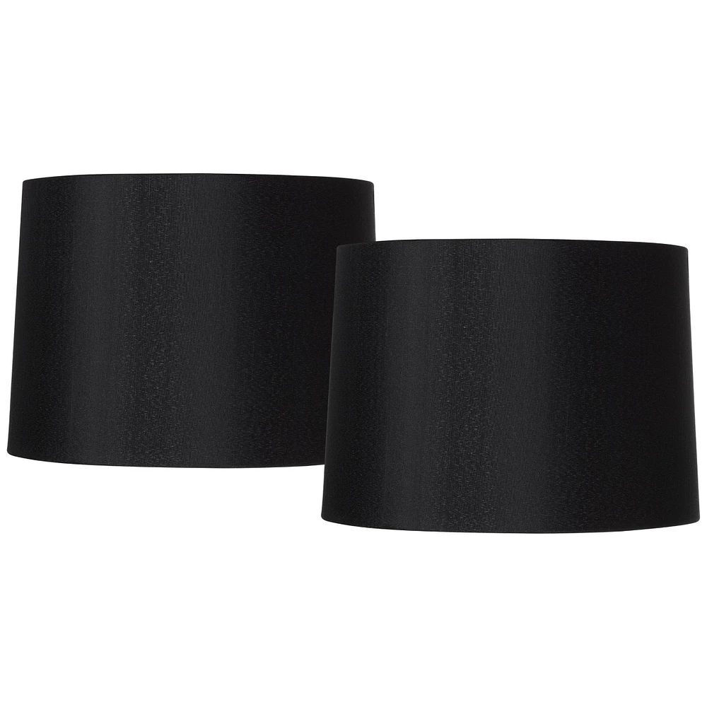 Set of 2 Black Medium Hardback Tapered Drum Lamp Shades 13" Top x 14" Bottom x 10.25" High (Spider) Replacement with Harp and Finial - Spring crest