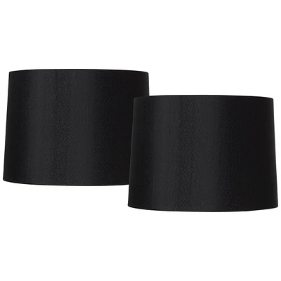 Set of 2 Black Medium Hardback Tapered Drum Lamp Shades 13" Top x 14" Bottom x 10.25" High (Spider) Replacement with Harp and Finial - Spring crest