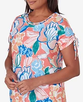 Alfred Dunner Women's Neptune Beach Whimsical Floral Top with Side Ties