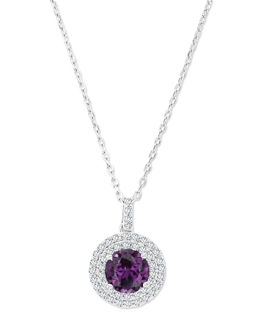 Amethyst (1-1/5 ct. t.w.) & Lab-Grown White Sapphire (3/8 Halo Birthstone Pendant Necklace Sterling Silver, 16" + 2" extender (Also Ad