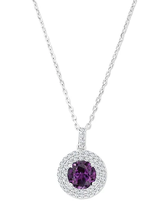 Amethyst (1-1/5 ct. t.w.) & Lab-Grown White Sapphire (3/8 Halo Birthstone Pendant Necklace Sterling Silver, 16" + 2" extender (Also Ad
