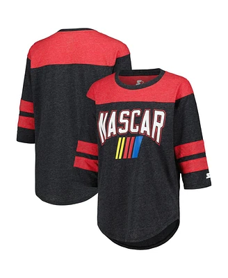 Women's Starter Black Nascar Full Back Block 3/4-Sleeve Tri-Blend Top