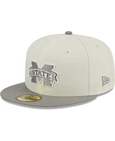 Men's New Era Stone, Gray Mississippi State Bulldogs Chrome & Concrete 59FIFTY Fitted Hat