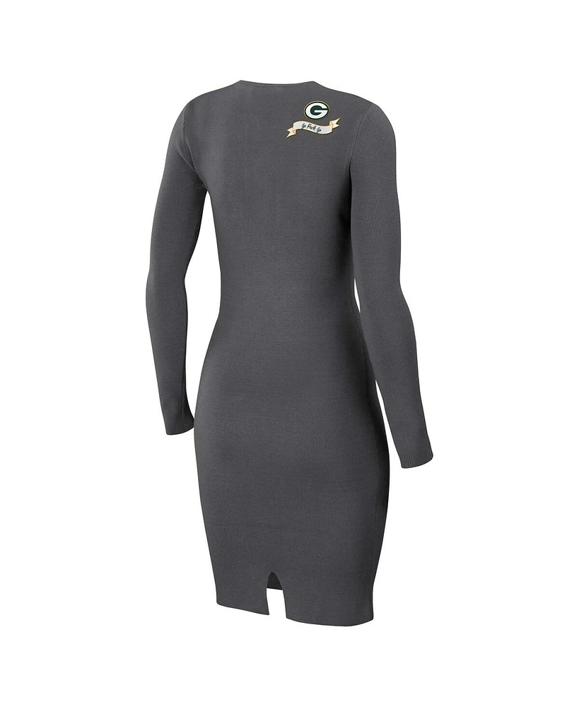 Women's Wear by Erin Andrews Charcoal Green Bay Packers Lace Up Long Sleeve Dress