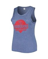 Women's Soft as a Grape Navy Distressed Cleveland Guardians Plus High Neck Tri-Blend Tank Top