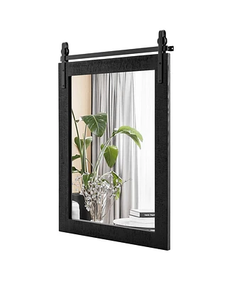 30''x22'' Wall Mount Mirror Decor Vanity Wood Frame Barn Door Style