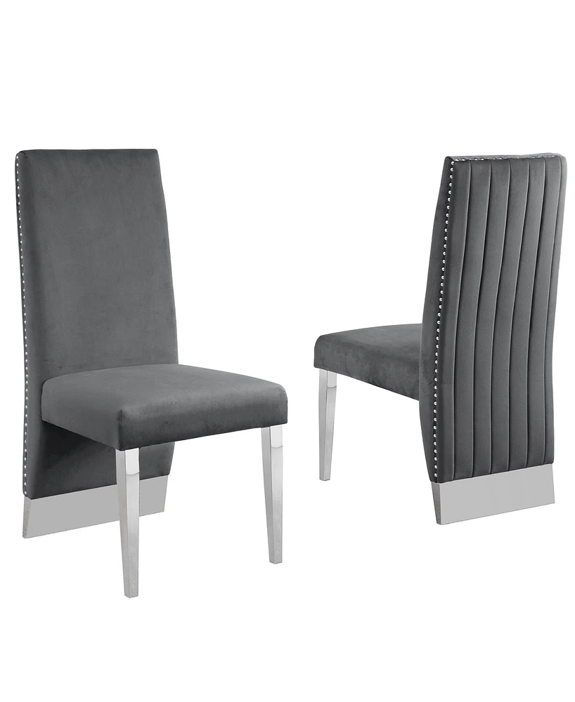 Best Quality Furniture 26" L x 20" W 42" H Velvet Side Chairs with Line Tufted Back and Chrome Legs, Set of 2
