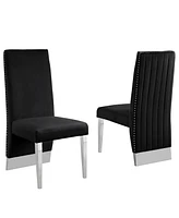 Best Quality Furniture 26" L x 20" W 42" H Velvet Side Chairs with Line Tufted Back and Chrome Legs, Set of 2