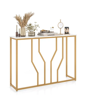 44" Gold Console Table with Faux Marble Tabletop Golden Metal Frame for Entrance