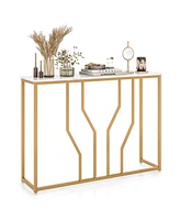 44" Gold Console Table with Faux Marble Tabletop Golden Metal Frame for Entrance
